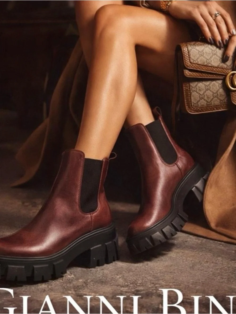 Gianni Bini Women's Leather Chelsea Ankle Boots in Burgundy